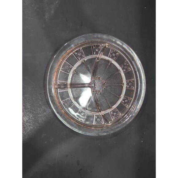 Doric Pattern Cake Plate, Vintage Pink Depression Glass, 9" Section Cake Platter - Picture 3 of 5